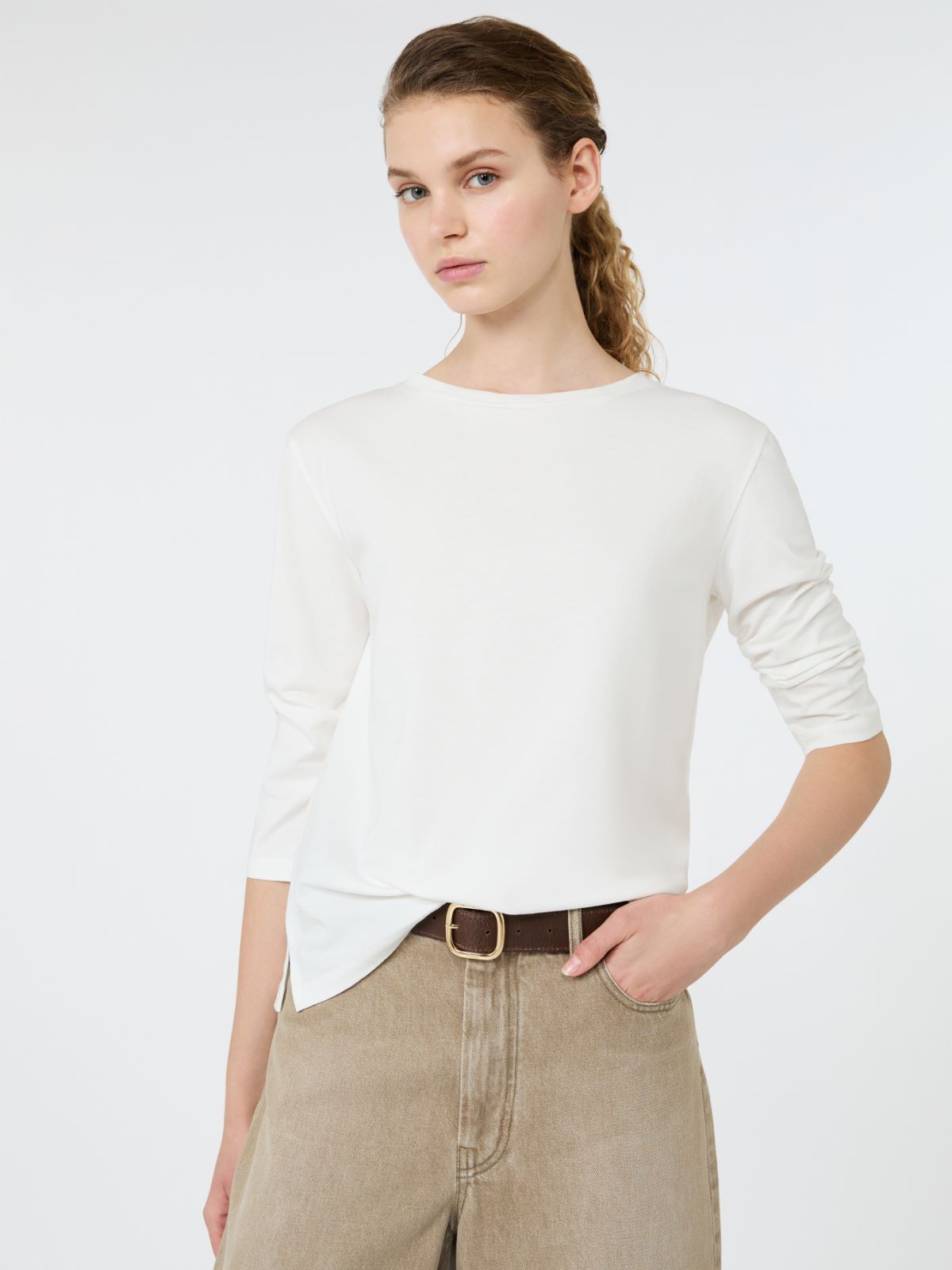 CAMISETA DE PUNTO DE ALGODÓN -BLANCO
