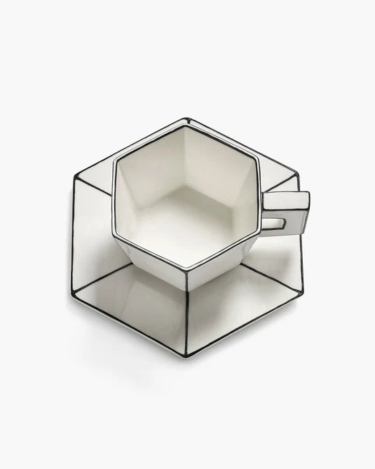 CAPUCCINO CUP + SAUCER WHITE/BLACK