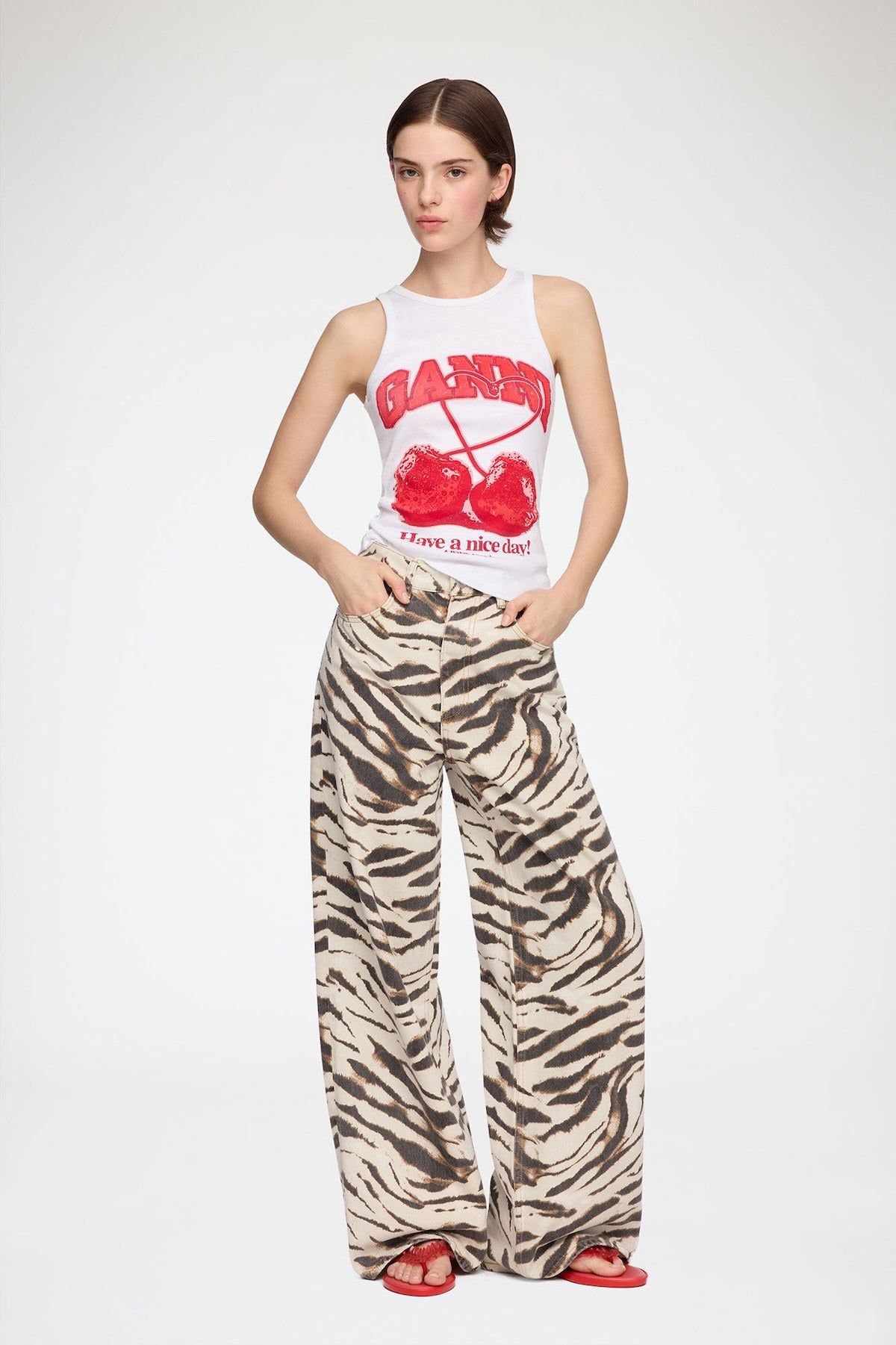 PANTALON GANNI COLOR BLANCO