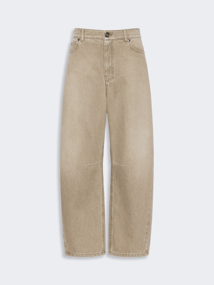 VAQUEROS DE DENIM USADO BARRIL- BEIGE