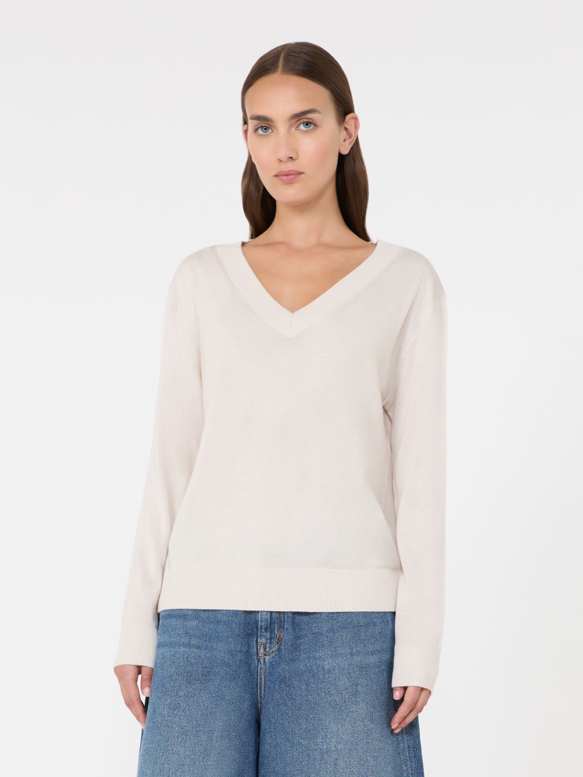 JERSEY PICO DE LANA, SEDA Y CACHEMIRA - BEIGE