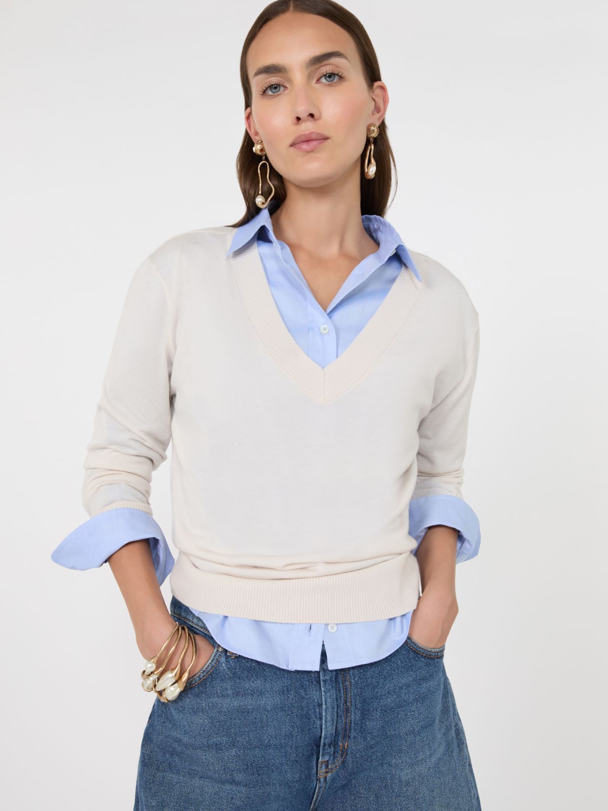 JERSEY PICO DE LANA, SEDA Y CACHEMIRA - BEIGE