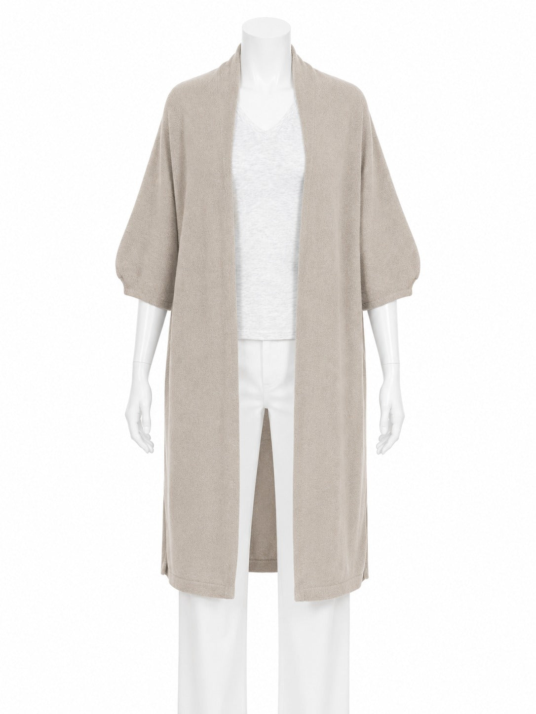 CHAQUETA LARGA DE PUNTO BEIGE