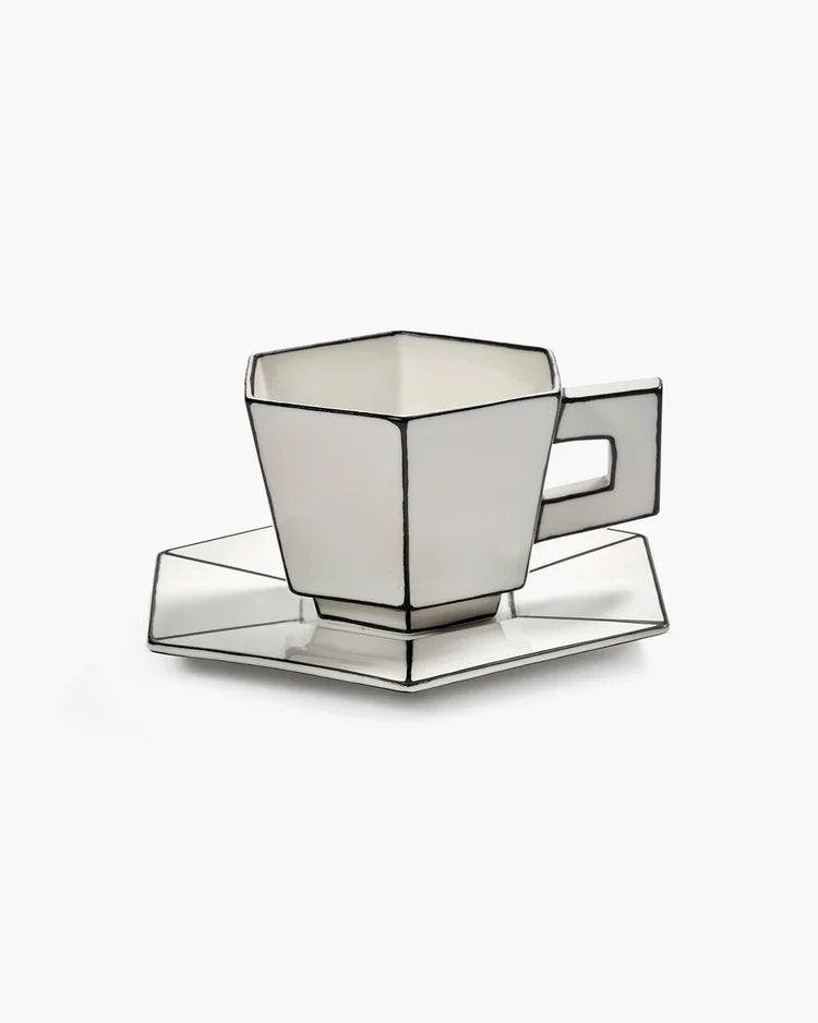 CAPUCCINO CUP + SAUCER WHITE/BLACK
