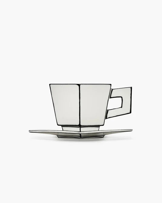 CAPUCCINO CUP + SAUCER WHITE/BLACK