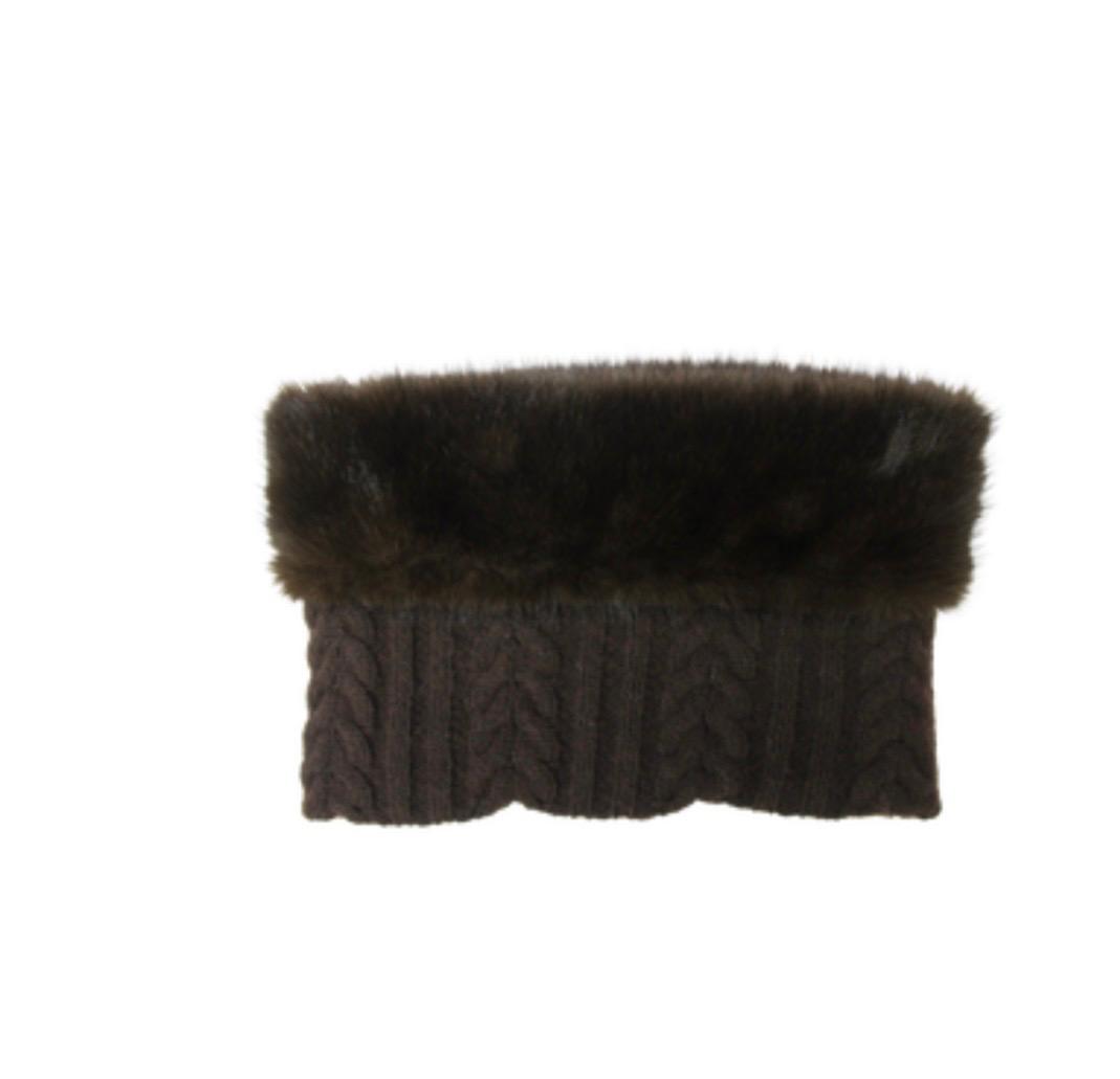 CUELLO DE PUNTO Y ECOPIEL MARRON CHOCOLATE