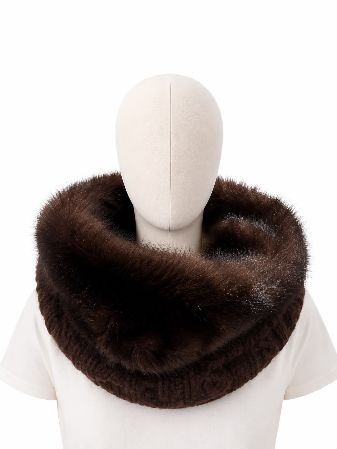 CUELLO DE PUNTO Y ECOPIEL MARRON CHOCOLATE