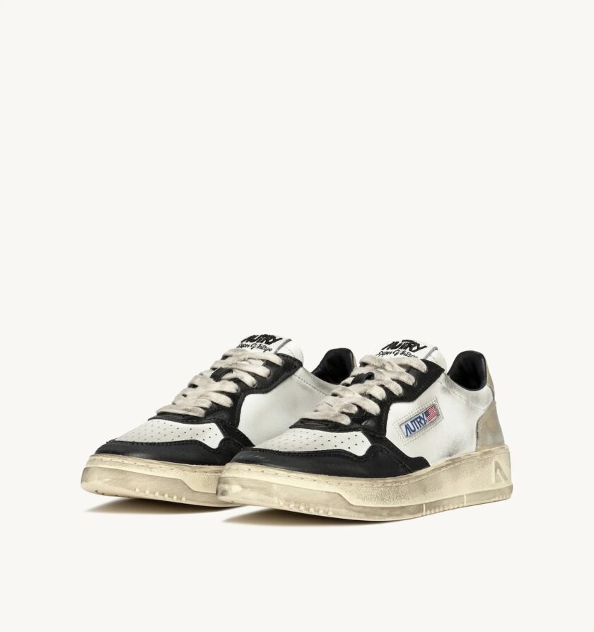 SUPER VINTAGE SNEAKERS BAJAS DE PIEL BLANCA, NEGRA Y PLATA Autry - Imagen 3