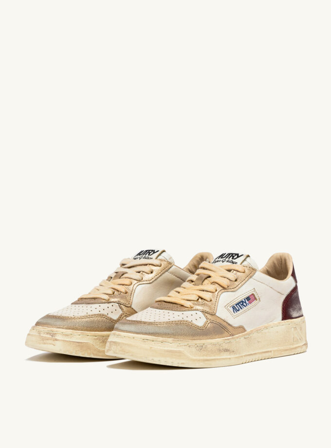 ZAPATILLAS MEDALIST LOW SUPER VINTAGE DE PIEL BLANCA, ROJA Y DORADA Autry
