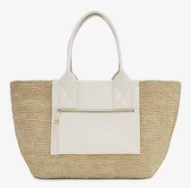 Bolso tote mediano de rafia en color blanco roto GANNI
