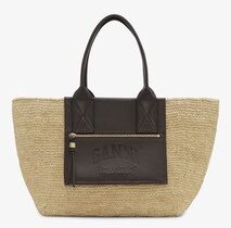 Bolso mediano de rafia marrón GANNI
