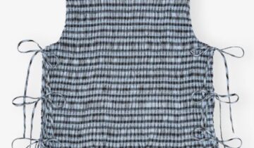 Blusa tipo blusa con lazo y cuadros de seersucker azul GANNI