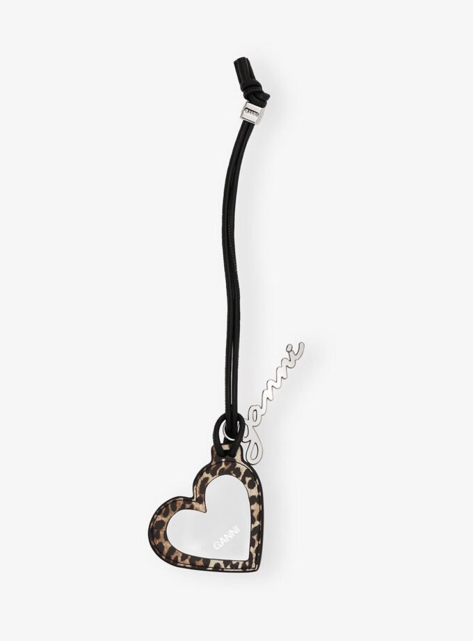 Espejo con forma de corazón GANNI Bou con estampado de leopardo