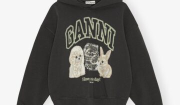 Sudadera con capucha negra con estampado animal GANNI