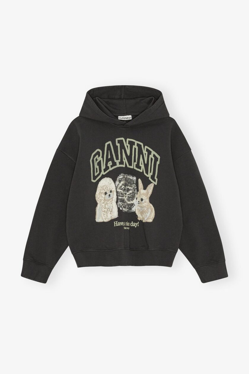 Sudadera con capucha negra con estampado animal GANNI