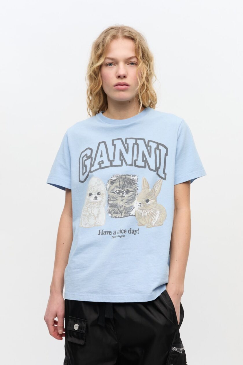 Camiseta azul con estampado animal GANNI - Imagen 2