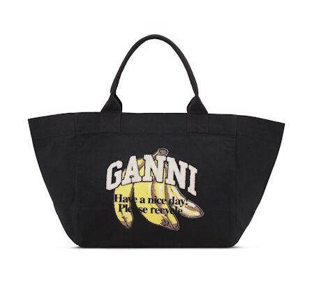 Bolso XXL negro con estampado de plátano GANNI