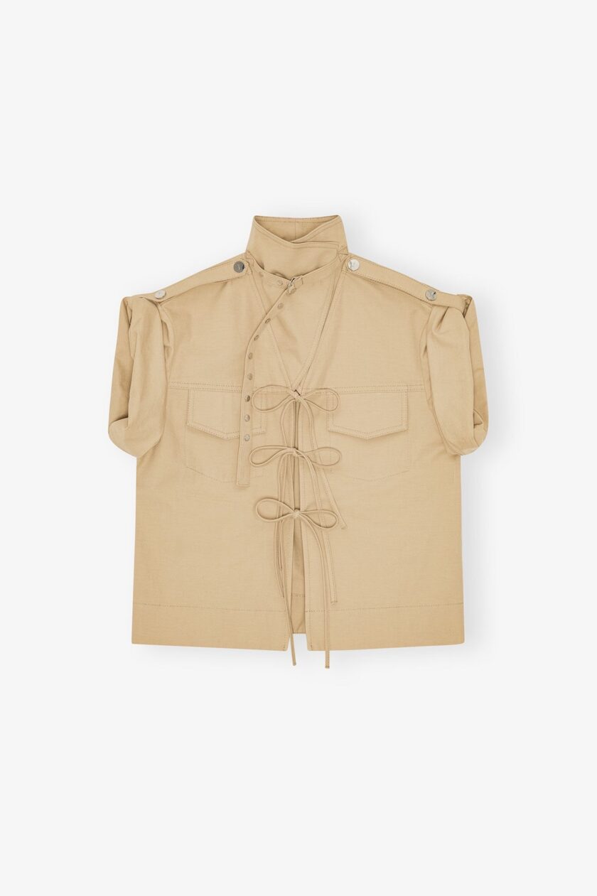 Blusa de algodón elástico camel GANNI