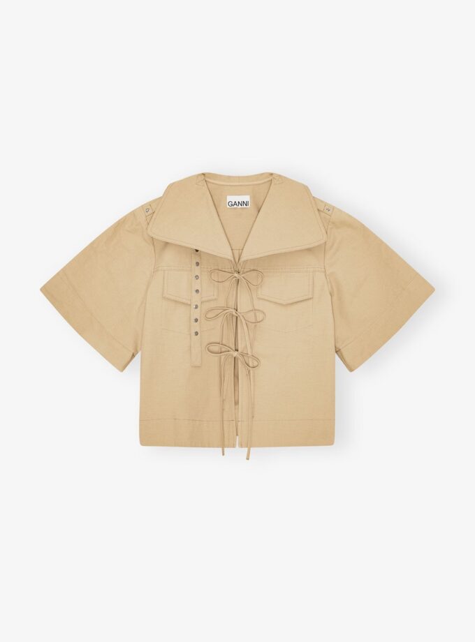 Blusa de algodón elástico camel GANNI