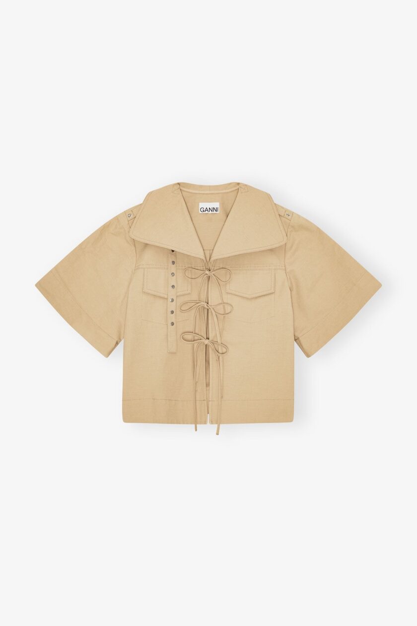 Blusa de algodón elástico camel GANNI - Imagen 2