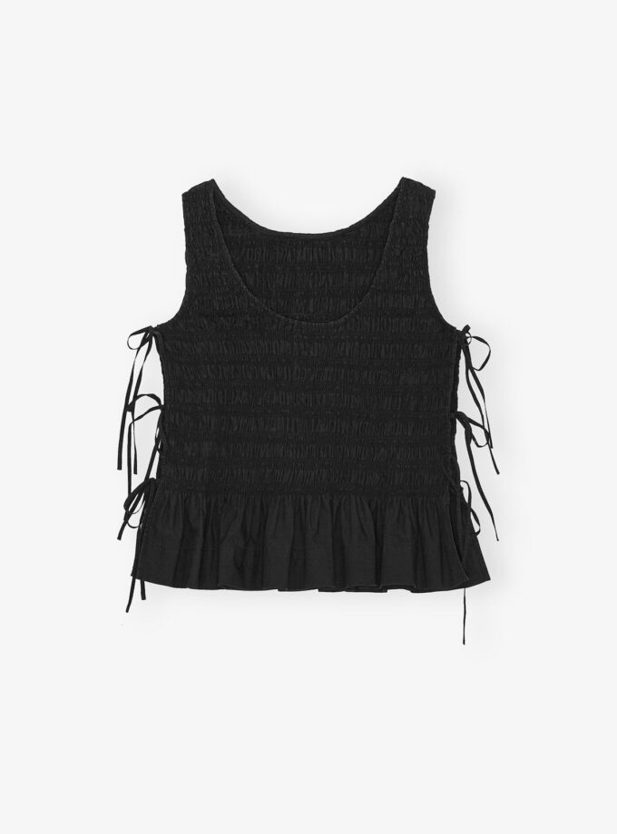 Blusa de algodón negra con lazo GANNI