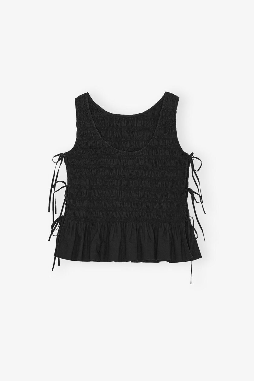 Blusa de algodón negra con lazo GANNI - Imagen 2