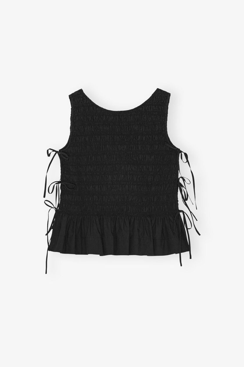 Blusa de algodón negra con lazo GANNI - Imagen 3