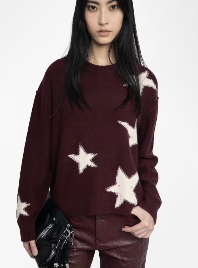 Jersey Markuz 100% Cachemira de cuello redondo con estrella efecto desgastado. ZADIG ET VOLTAIRE