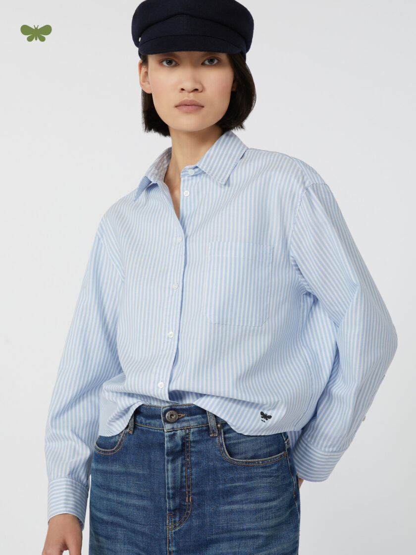 Camisa de oxford de algodón azul rayas blancas MAX MARA - Imagen 2
