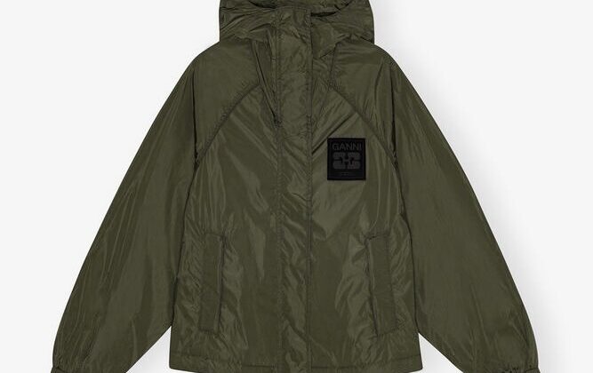 Chaqueta de nailon verde GANNI
