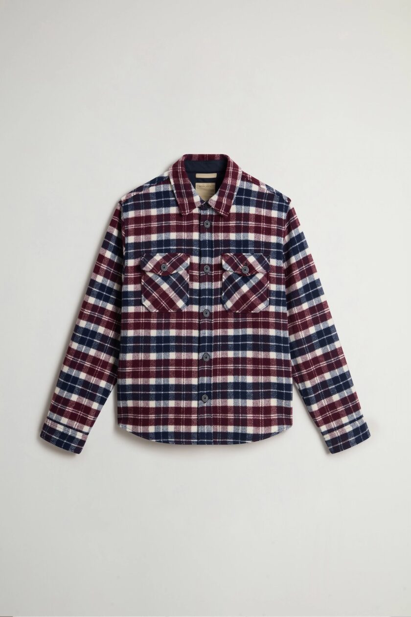 Chaqueta camisera de mezcla de lana con estampado a cuadros WOOLRICH
