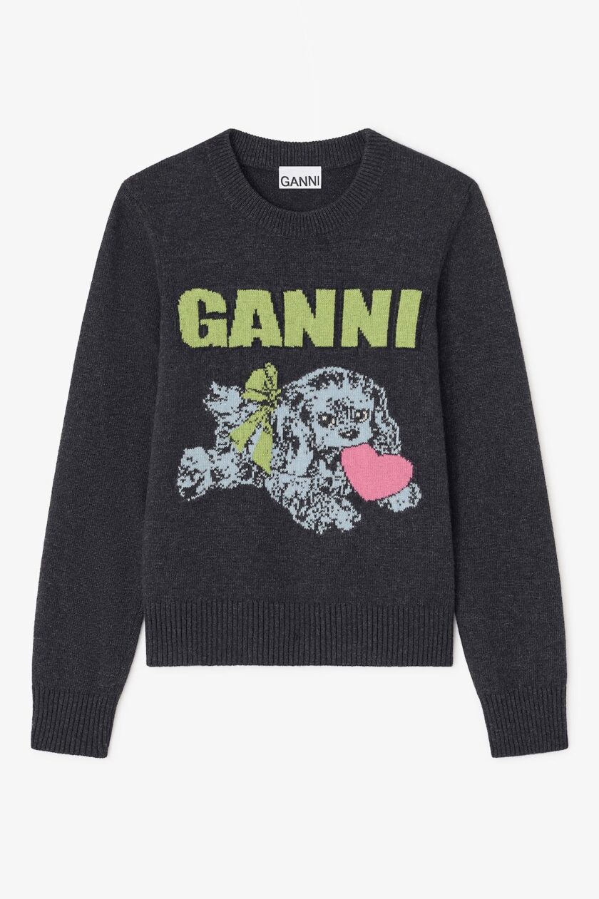 Suéter de lana para cachorro gris oscuro GANNI