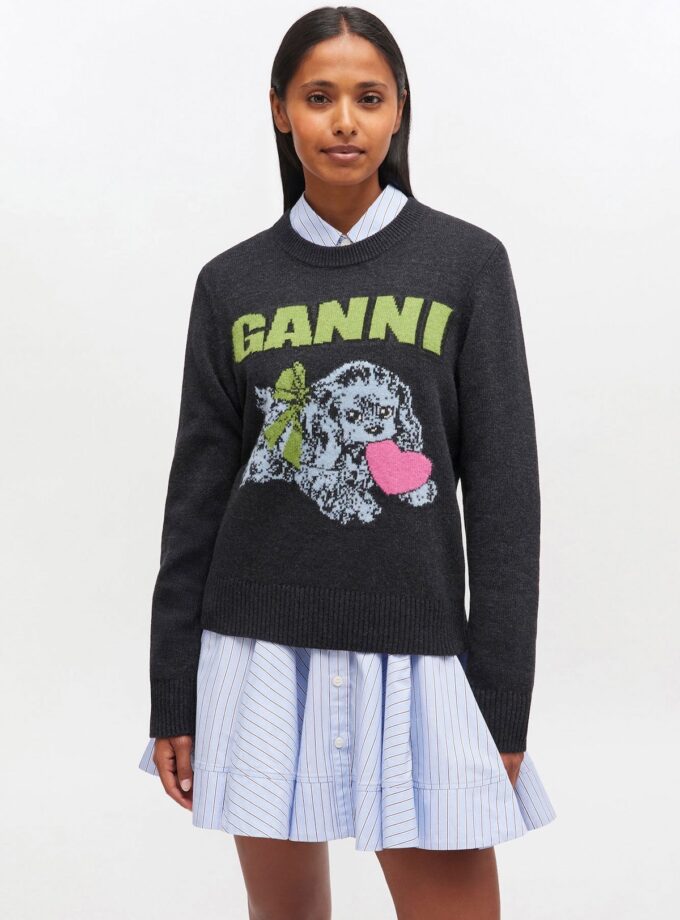 Suéter de lana para cachorro gris oscuro GANNI