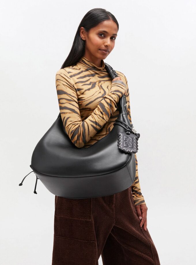 Bolso hobo negro mediano con cordones GANNI