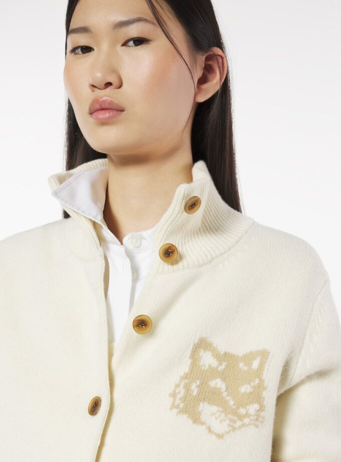 Cárdigan de cuello alto de merino con intarsia y cabeza de zorro MAISON KITSUNE