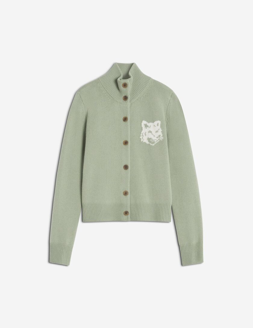 Cárdigan de cuello alto de merino con intarsia y cabeza de zorro MAISON KITSUNE
