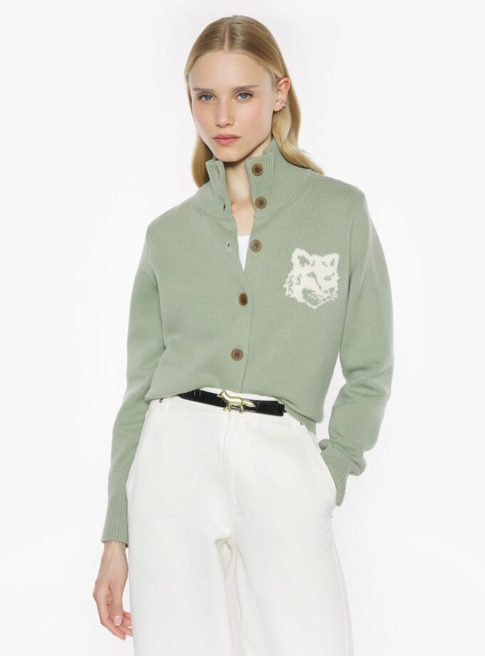 Cárdigan de cuello alto de merino con intarsia y cabeza de zorro MAISON KITSUNE