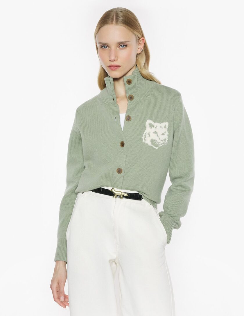 Cárdigan de cuello alto de merino con intarsia y cabeza de zorro MAISON KITSUNE - Imagen 2