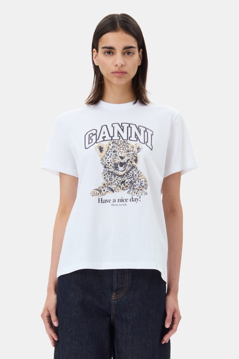 Camiseta básica blanca holgada de leopardo GANNI - Imagen 2