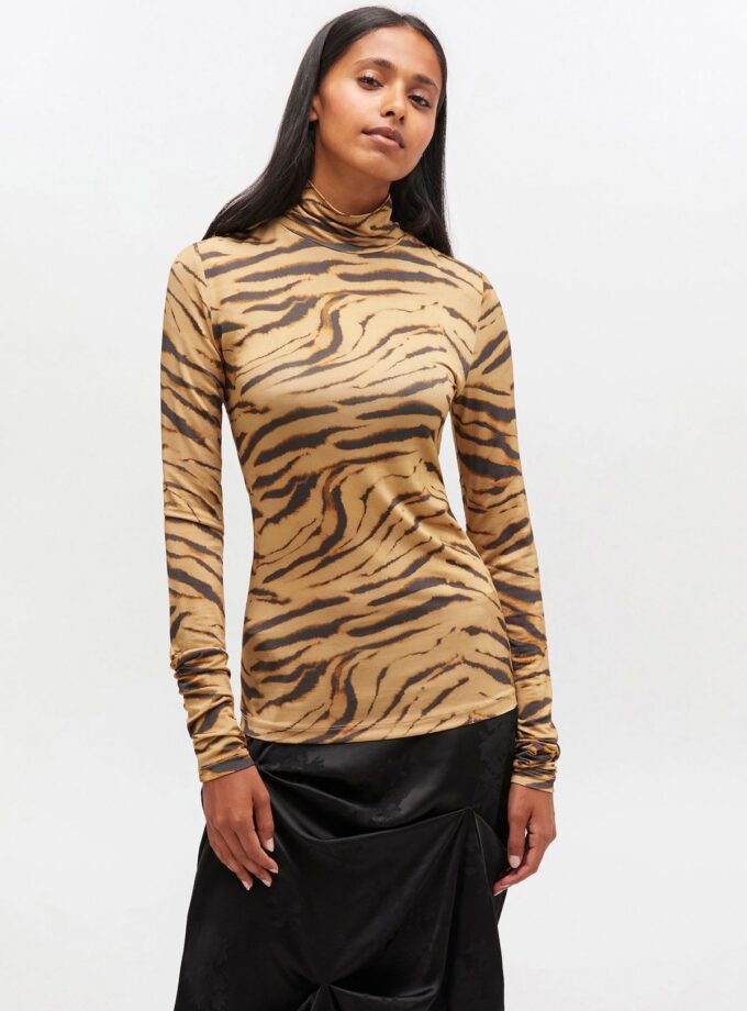 Jersey de cuello alto con estampado de tigre GANNI