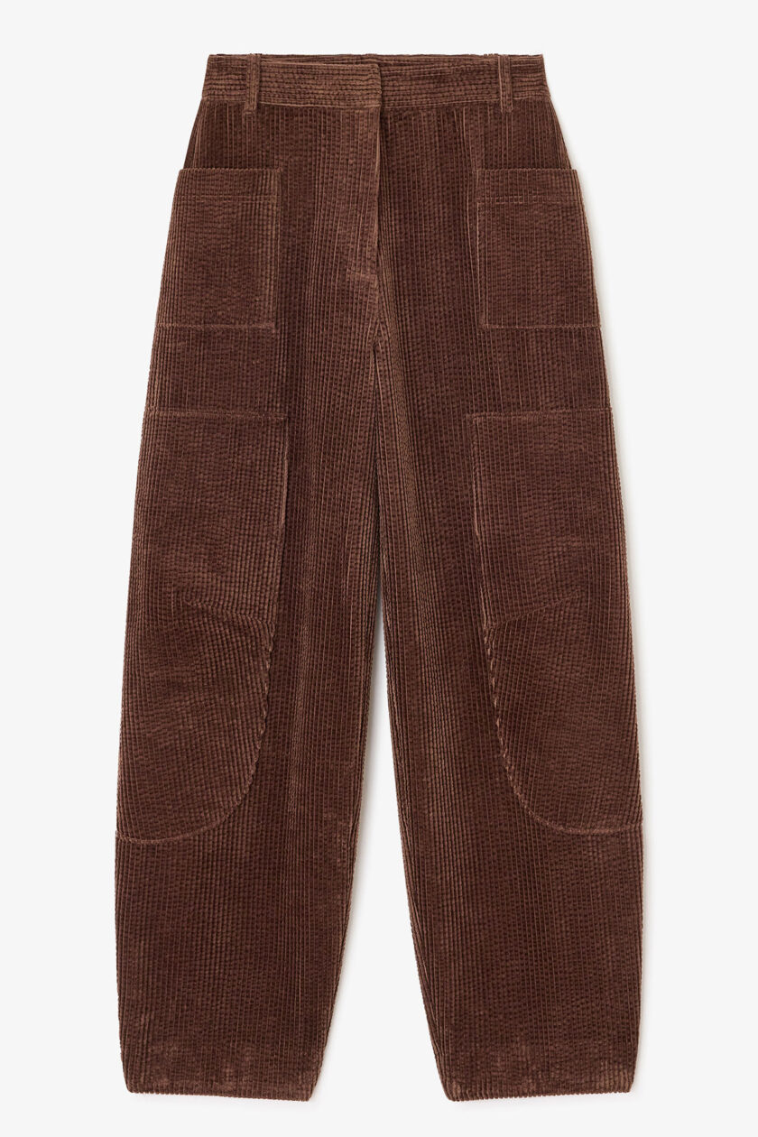 Pantalones curvos de pana marrón GANNI