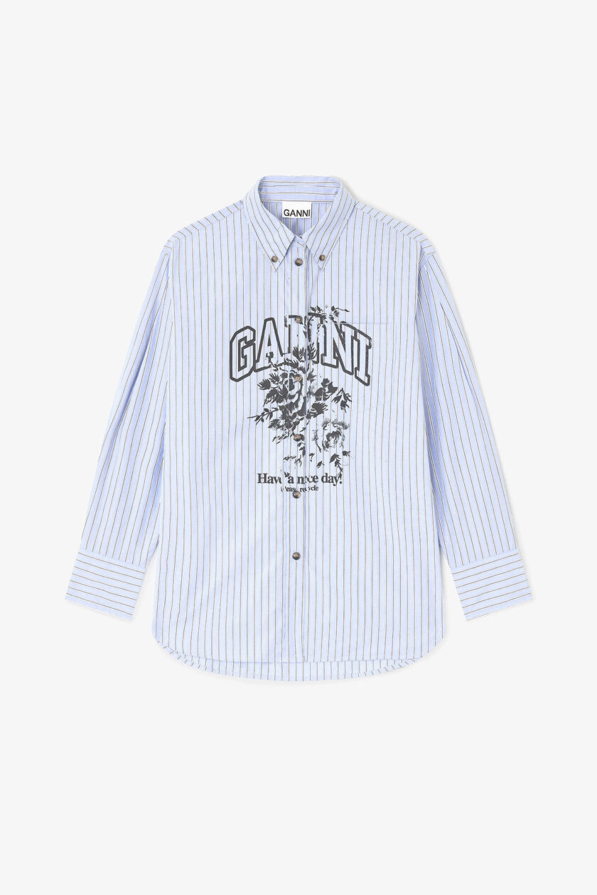Camisa con logo de rayas azules GANNI