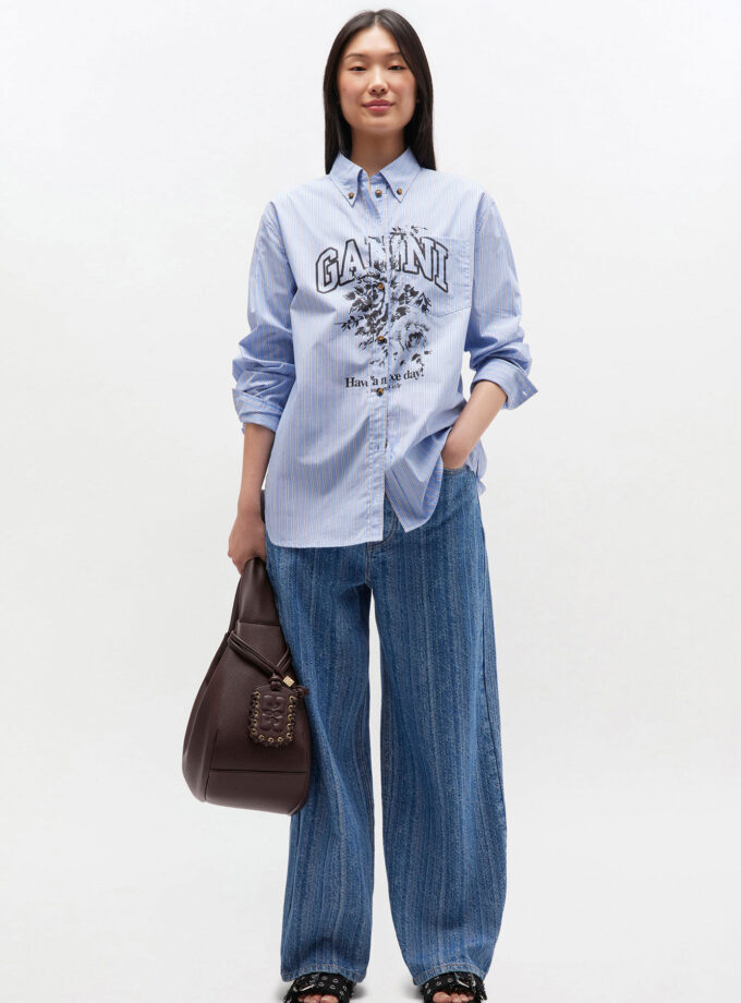 Camisa con logo de rayas azules GANNI