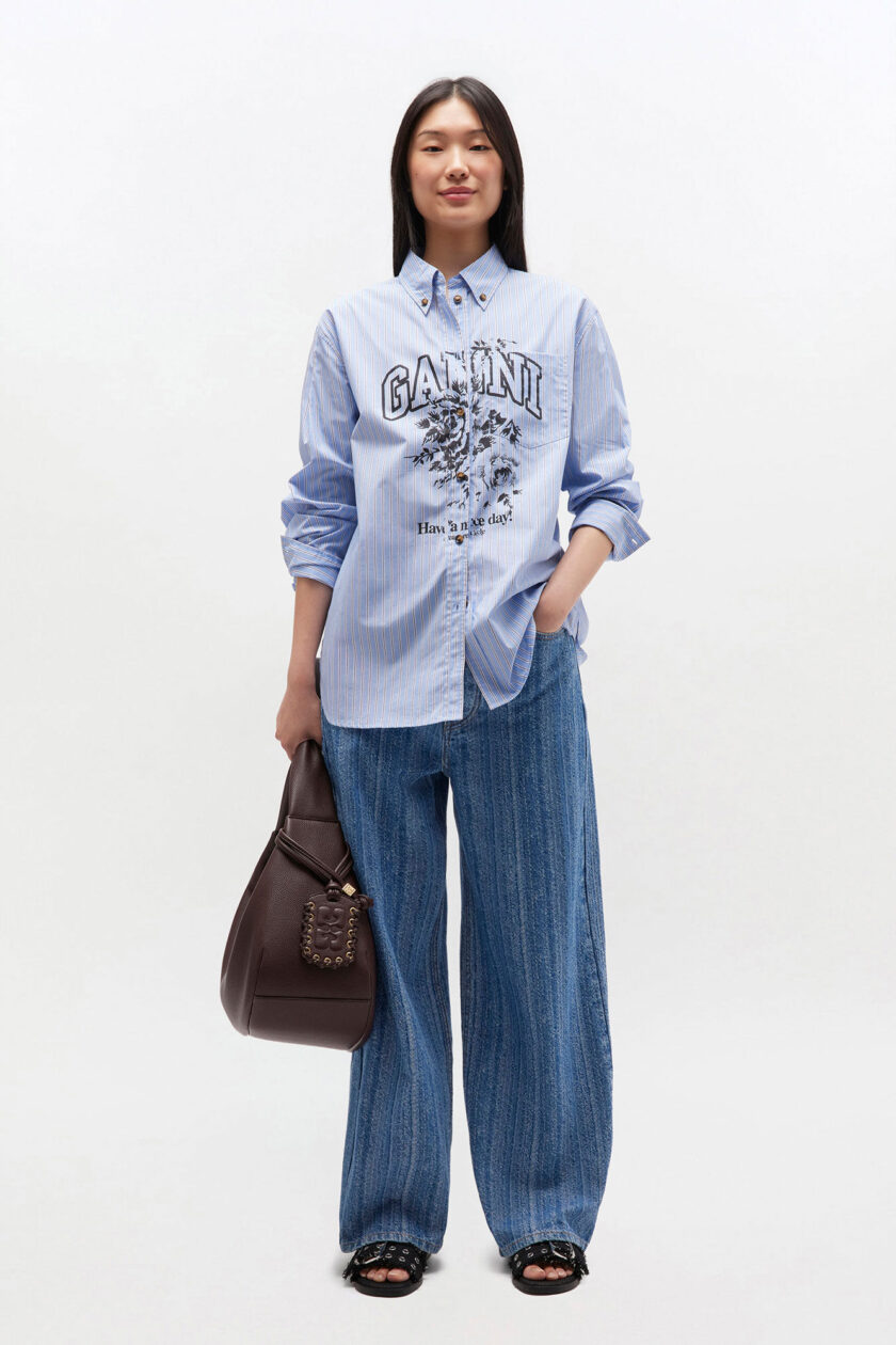 Camisa con logo de rayas azules GANNI - Imagen 2