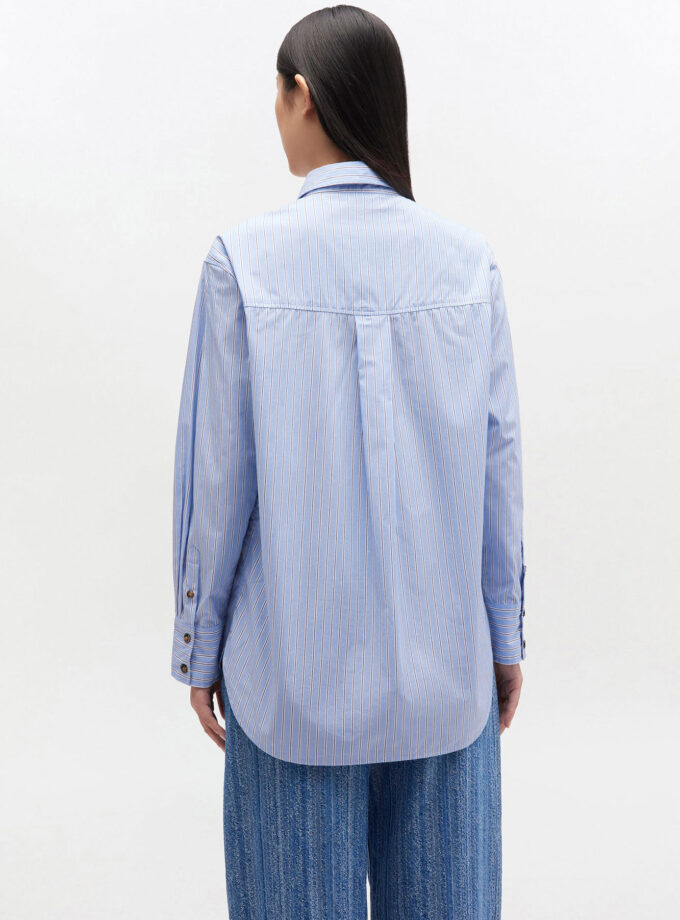 Camisa con logo de rayas azules GANNI