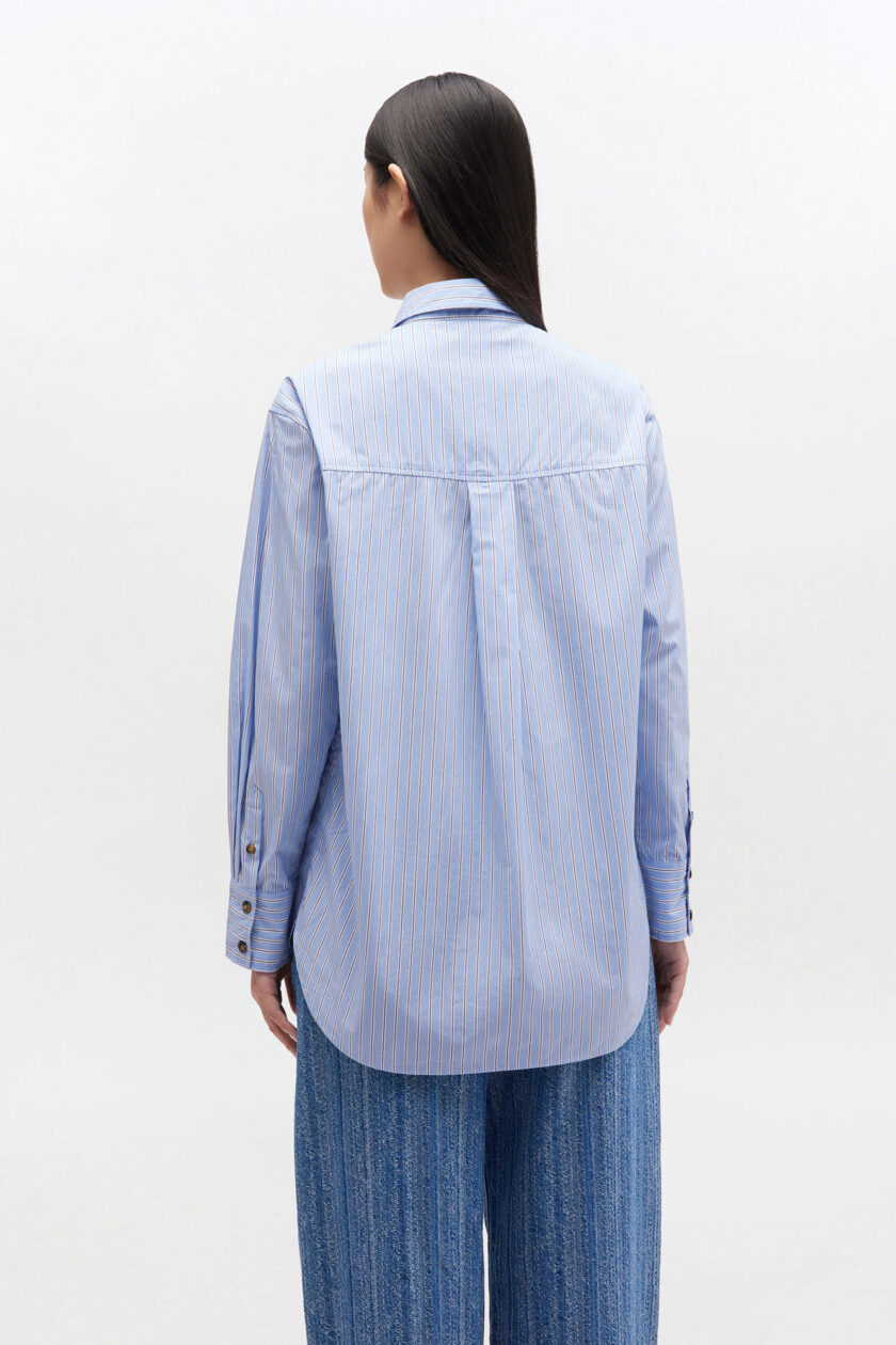 Camisa con logo de rayas azules GANNI - Imagen 3