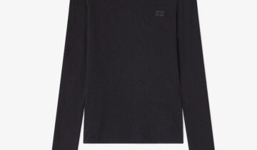 Camiseta de manga larga de canalé negro GANNI