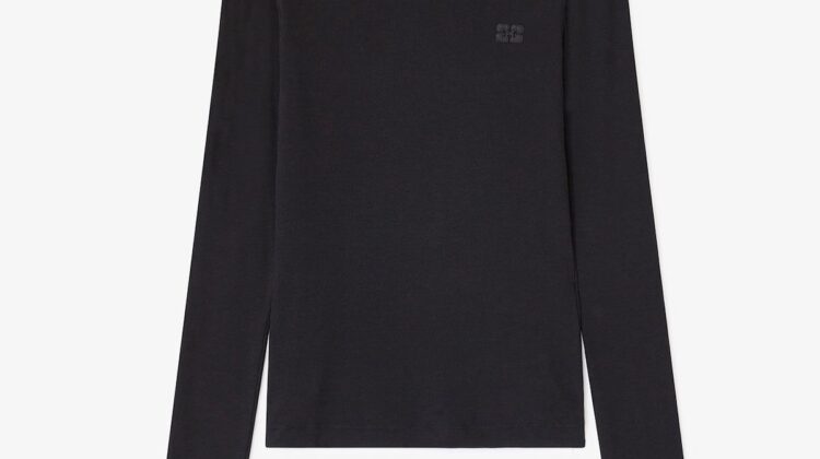 Camiseta de manga larga de canalé negro GANNI