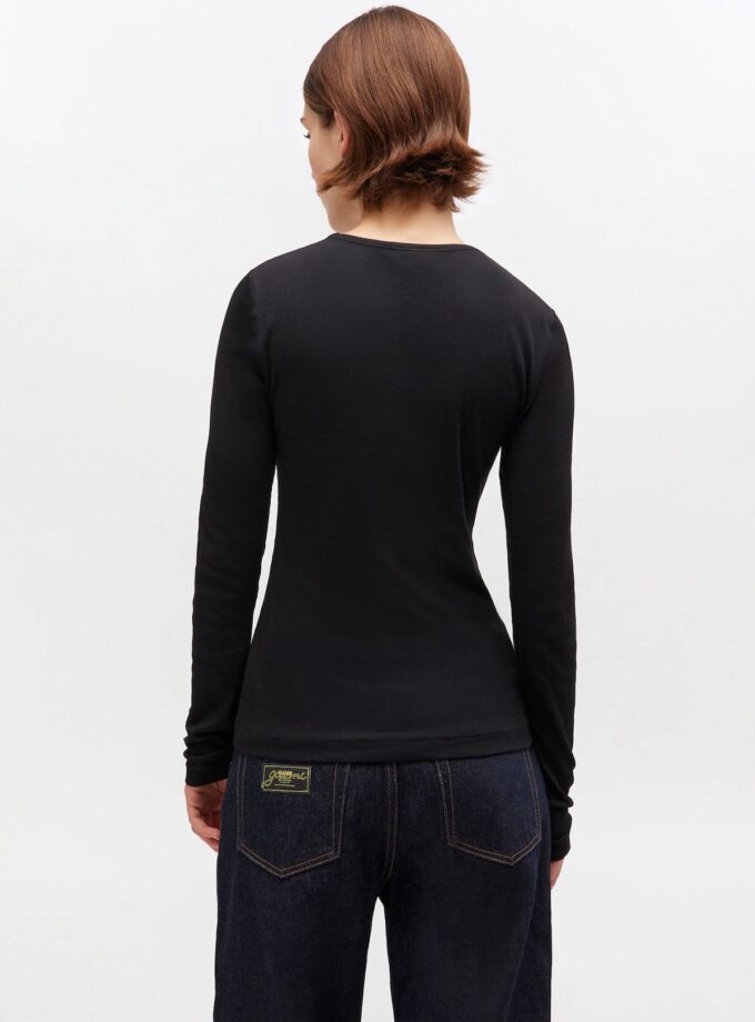 Camiseta de manga larga de canalé negro GANNI