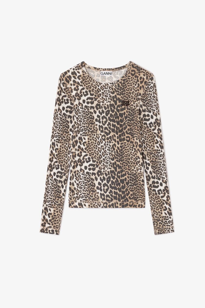 Camiseta manga larga con canalé de leopardo GANNI